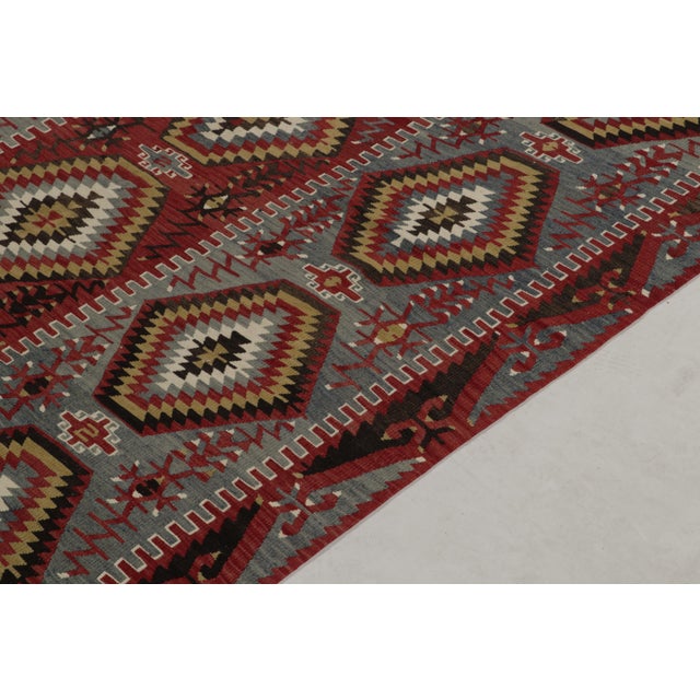 1950s Vintage Kilim in Blue, Red and White Tribal Geometric Pattern For Sale In New York - Image 6 of 7