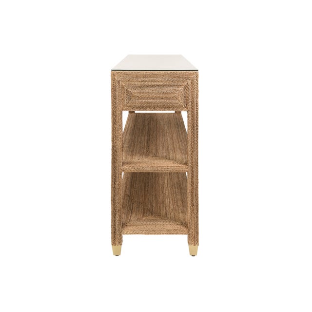 2020s Matthew Izzo Home Cassie Wrapped Rope Three Drawer Console With Satin Brass Details and Glass Top For Sale - Image 5 of 7