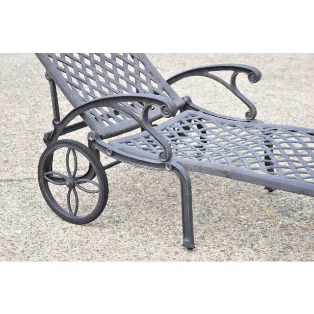 Late 20th Century Late 20th Century Tuscan Mediterranean Style Black Cast Aluminum Patio Chaise Lounge Chair For Sale - Image 5 of 9