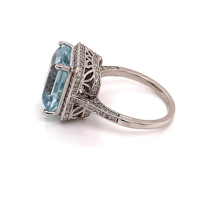 Diamond Aquamarine Ring 14k Gold 6.25 TCW Certified For Sale - Image 12 of 13