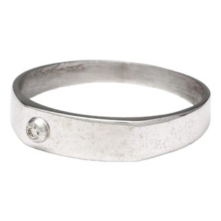 18KW Diamond Accent Flat Engravable Front Ring, size 9.25 For Sale