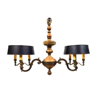 French Double Bouillotte Brass Chandelier 1940s For Sale