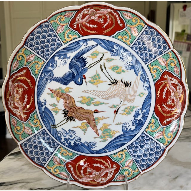 Ceramic Made in Japan Imari Crane Motif Large Bowl For Sale - Image 7 of 18