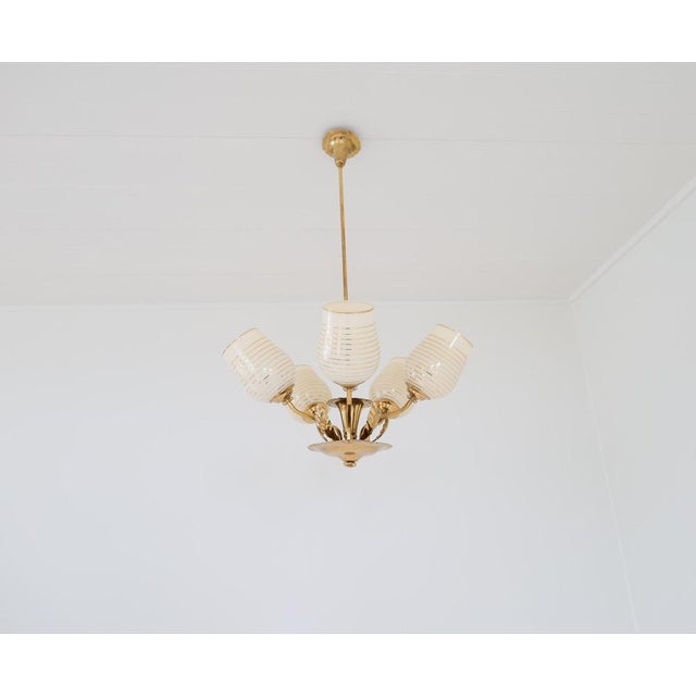 Mid-Century Chandelier Lamp in Brass and Glass from Sario, Finland, 1950s For Sale - Image 3 of 18