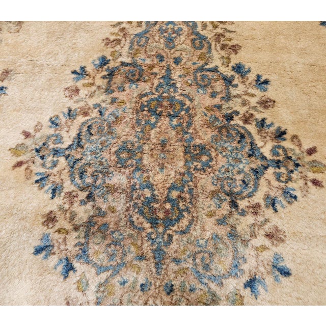 Vintage Persian Kerman Rug, Hand-Knotted Wool, Floral Pattern, Ivory & Blue, 5x7 For Sale - Image 13 of 15
