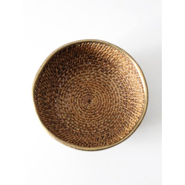 Mid-Century Woven Rattan Bowl With Brass Rim For Sale - Image 9 of 12