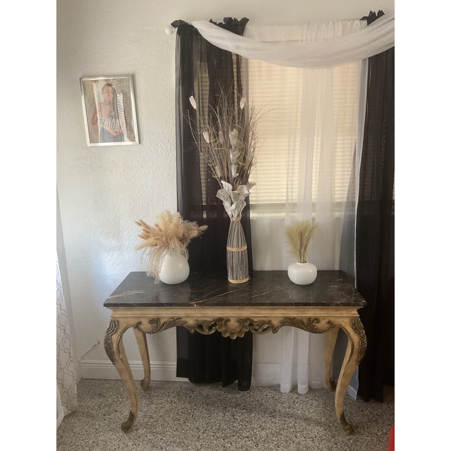 Vintage French Provincial Marble Top Console Table For Sale - Image 4 of 8