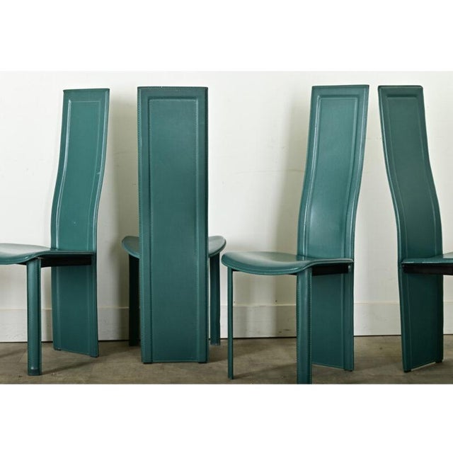 Vintage Italian Turquoise Leather Postmodern Dining Chairs - Set of Six For Sale - Image 11 of 12