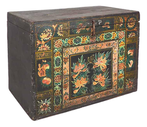 Antique Trunk with a Illustrated Magpies, China, 1900s
