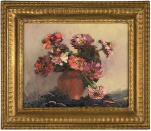 Mary E. Oddie, Still Life with Dahlia Flowers, 1930, Oil Painting, Framed