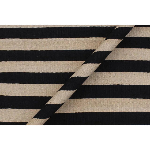 Contemporary Early 21st Century Modern Bauhaus Kilim Beige Black Wool Rug For Sale - Image 3 of 8