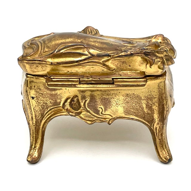 19th Century Gold Art Nouveau Brass Jewelry Trinket Box For Sale In Los Angeles - Image 6 of 10