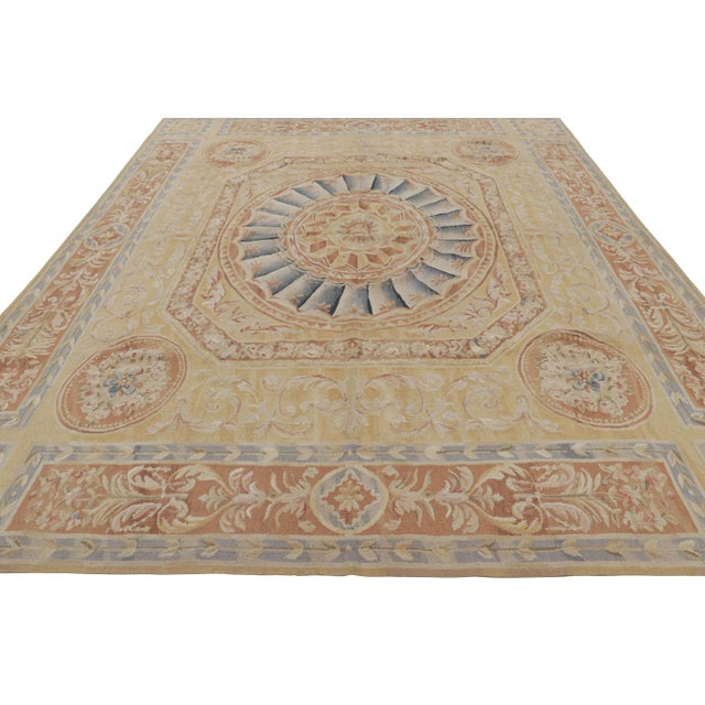 2010s Rug & Kilim's Aubusson Style Rug in Gold & Beige With Floral Medallion For Sale - Image 5 of 7