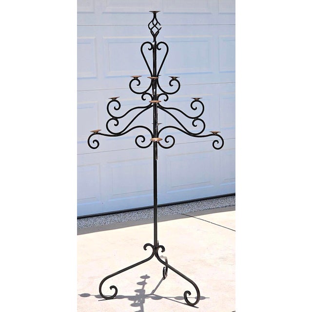 Metal Monumental 13-Light Mexican Hand-Forged Wrought Iron Floor Candelabra – Spanish Colonial Hacienda Style, 65” Tall For Sale - Image 7 of 18