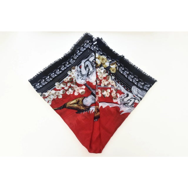 Textile Vintage Givenchy Light Wool Nautical Large Square Scarf or Shawl, Red, Black, White For Sale - Image 7 of 9