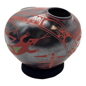 Signed Cesar Bugarini Mata Ortiz Double Opening Burnished Pottery Vessel 7"