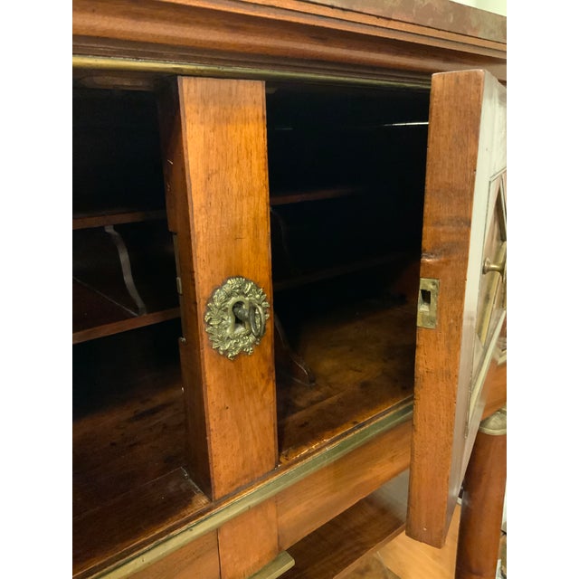 Brass Early 19th C. French Empire Mahogany & Brass Cabinet, Faux-Marble Top For Sale - Image 8 of 14