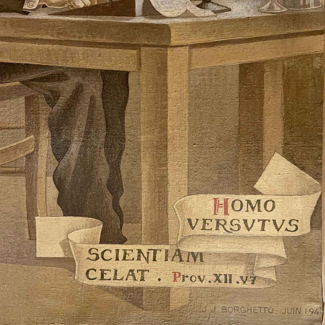 J. J. Borghetto, The Alchemist and the Snake Hunter in Pendant, 1945, Oil on Canvases, Set of 2 For Sale - Image 7 of 15