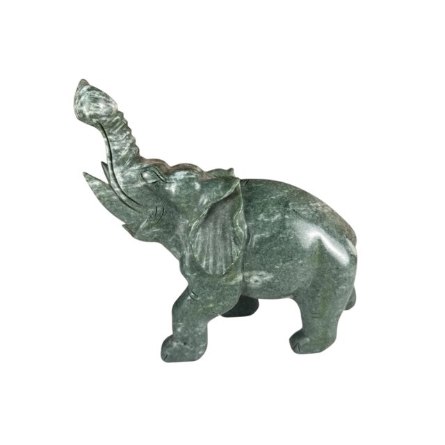 African Vintage Verdite Walking Elephant Hand Carved Sculpture For Sale - Image 3 of 11