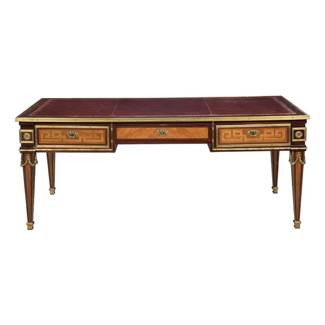 French Louis XVI Style Antique Bureau Plat Writing Desk Circa 1880 For Sale