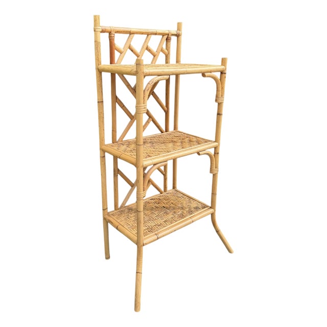 Vintage Fretwork Bamboo & Rattan Étagère For Sale