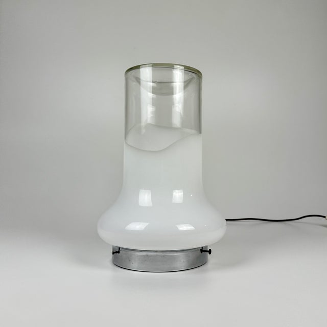 1970s Mid-Century Modern White and Clear Murano Glass Table Lamp attributed to Roberto Pamio for Leucos, Italy, 1970s For Sale - Image 5 of 8