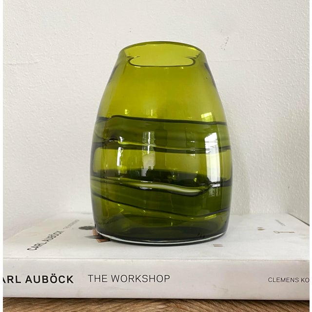 1990s 1990s Studio Art Glass Hand Blown Vase in Olive Green For Sale - Image 5 of 7