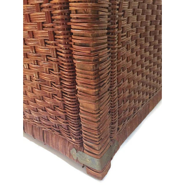 Vintage Rattan Trunk Woven Wicker Blanket Chest Chinese Brass Hardware