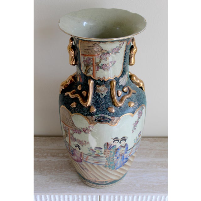 Vintage Royal Satsuma-Style Porcelain Vase – Hand-Painted Geishas & Gilded Handles For Sale - Image 14 of 18