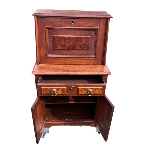 19th Century Victorian Walnut & Burl Walnut Fall-Front Secretary Desk Charming late 19th-century Victorian secretary desk...