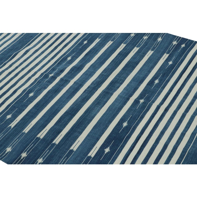 Rug & Kilim Rug & Kilim's Contemporary Dhurrie Rug with White and Blue Stripes - 5x8 For Sale - Image 4 of 8
