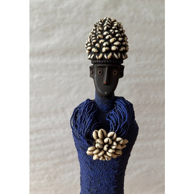 2000 - 2009 Pair of Vintage Namji (Namchi) Fertility Dolls — Cameroon Tribal Art, Hand-Beaded With Cowrie Shells For Sale - Image 5 of 7