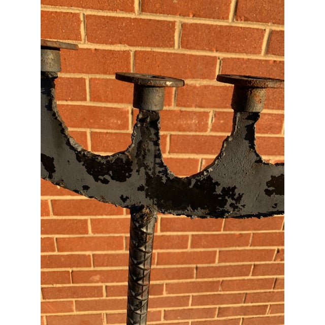 Torch Cut Brutalist Steel and Iron Floor Standing Candelabra Candle Holder For Sale - Image 4 of 5