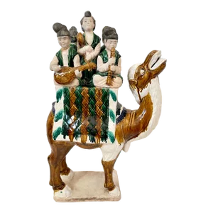 24" Vintage Ceramic Sancai Camel With Musicians Statue or Garden Table