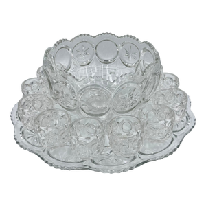 1960s Tiffin-Franciscan l.e Smith Moon & Stars Punch Bowl, Large Under Plate & 10 Cups