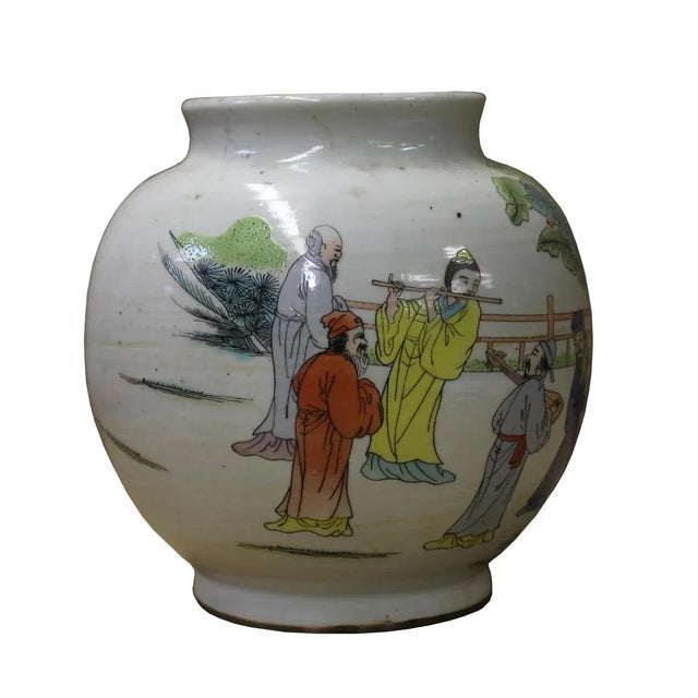 Chinoiserie Chinese Graphic Ceramic Vase For Sale - Image 3 of 5