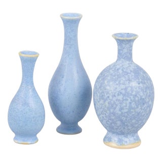 Small Stoneware Vases with Blue Glaze by Per Liljegren, 1980s, Set of 3 For Sale