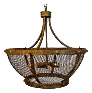 Industrial Spanish Aged Iron Mesh Bowl Chandelier