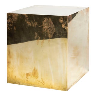 Modern Polished Brass Cube Side Table For Sale