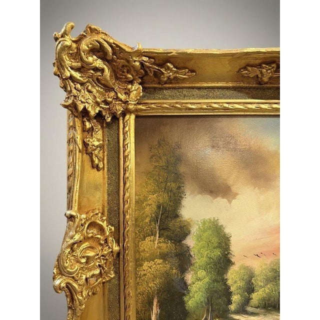 Unknown, Scenic Forest & Lakeside Landscape, Oil on Canvas, Framed For Sale - Image 3 of 4