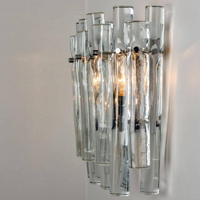 Ice Glass and Chrome Wall Sconce attributed to Kinkeldey, 1970s For Sale - Image 11 of 13
