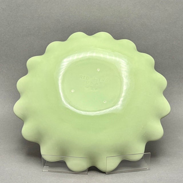 Vintage Red Wing Pottery Beige and Chartreuse Ruffled Console Bowl For Sale - Image 9 of 10