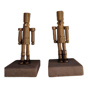 Vintage Decorative Metal Nutcracker Figurines Mounted on Marble Bases