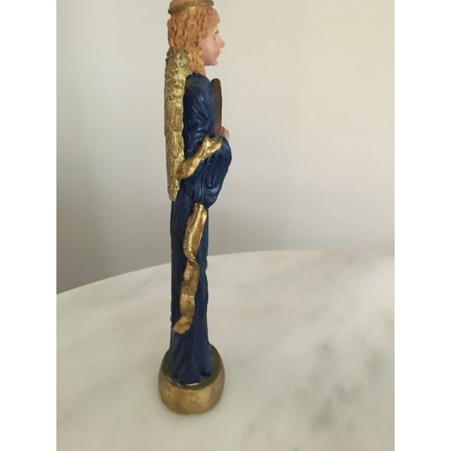 Vintage 1950s Hand Painted Chalkware Angel With Harp For Sale - Image 4 of 12
