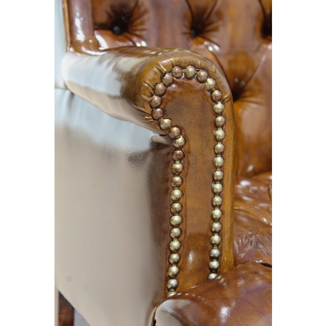Vintage Tufted Faux Leather Wingback Armchair – Chesterfield Library Chair For Sale - Image 12 of 18