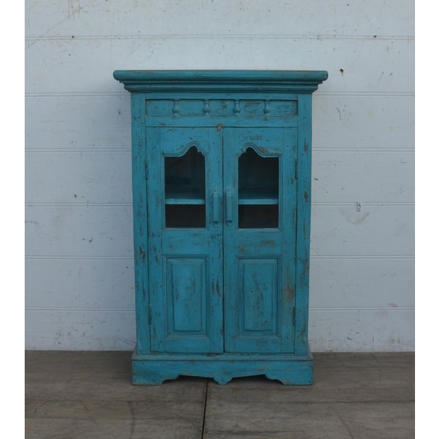 Reclaimed Teak Wood Cabinet With Blue Color Finish | Chairish