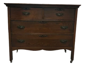 Antique Vintage Victorian Solid Tiger Oak Wood Accent Dresser Chest of Drawer