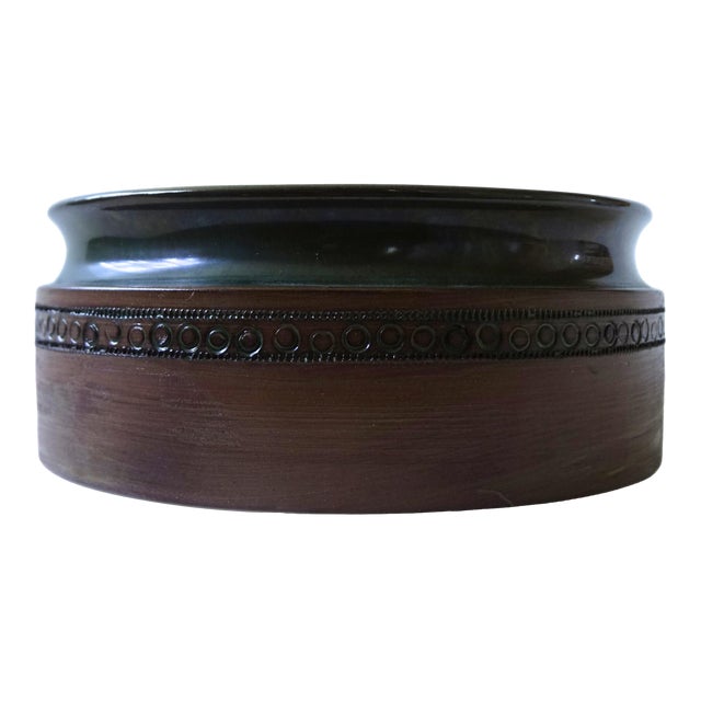 Vintage Handmade Large Bowl Green-Brown Glazed Ceramic by L. Schildt, Öland For Sale