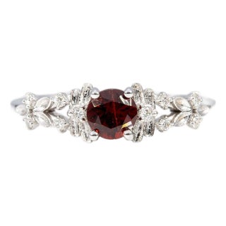Red Spinel Ring With Earth-Mined Diamond Accents: Solid 14k Gold, Round 5mm, Size 6.75 For Sale