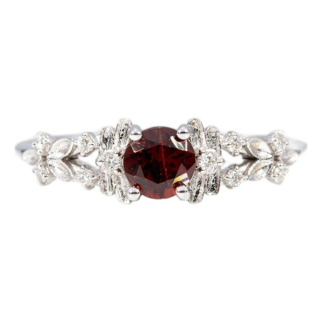 Red Spinel Ring With Earth-Mined Diamond Accents: Solid 14k Gold, Round 5mm, Size 6.75 For Sale